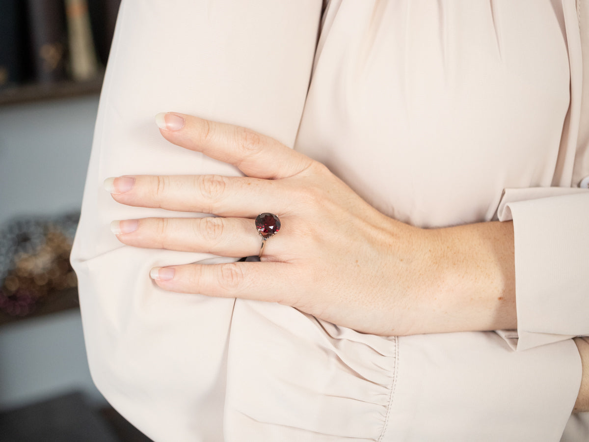 Anillo Solitario Oval Piropo Granate