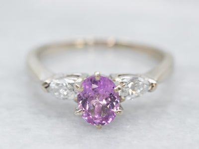 Classic Three Stone Pink Sapphire and Diamond Ring