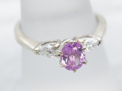 Classic Three Stone Pink Sapphire and Diamond Ring