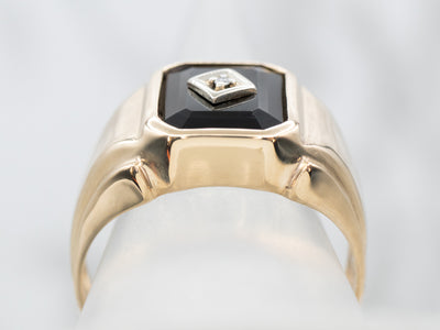 Men's Mid Century Onyx and Diamond Ring