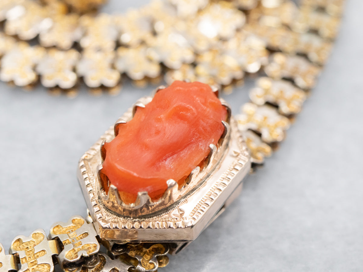 Collar de lazo de camafeo de coral de la época victoriana