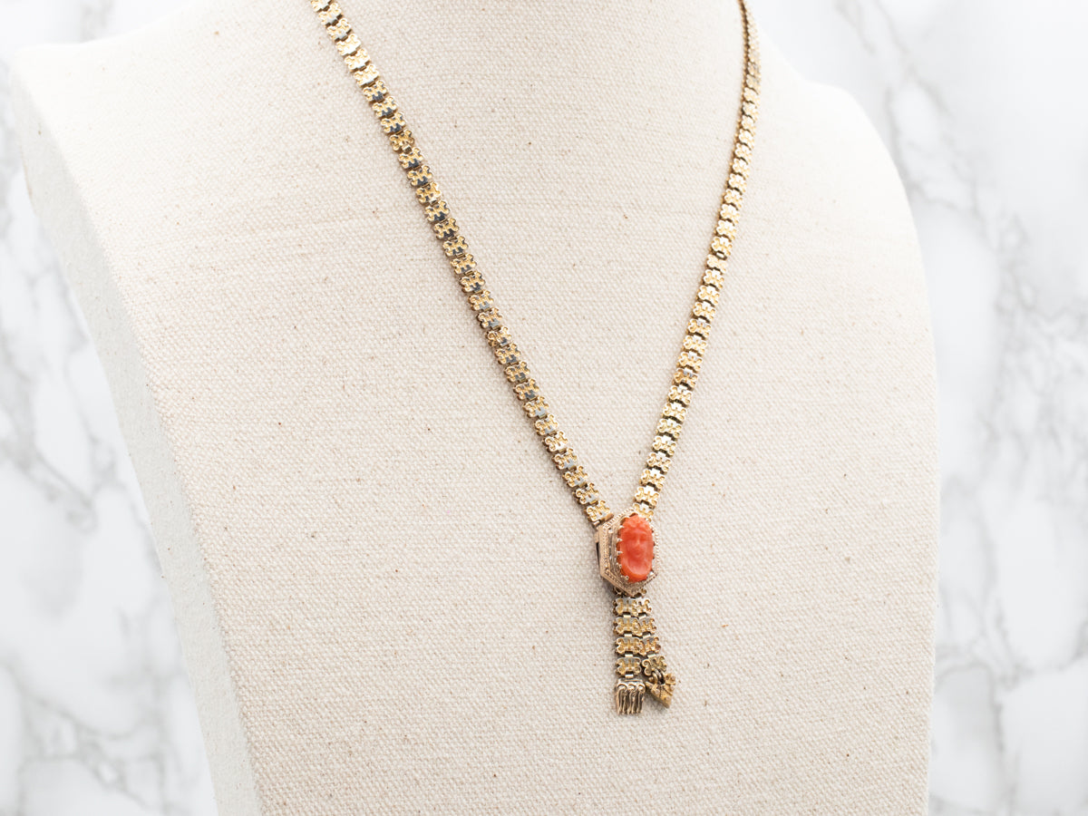 Collar de lazo de camafeo de coral de la época victoriana