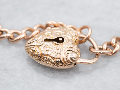 Victorian Rose Gold Padlock Chain Link Bracelet