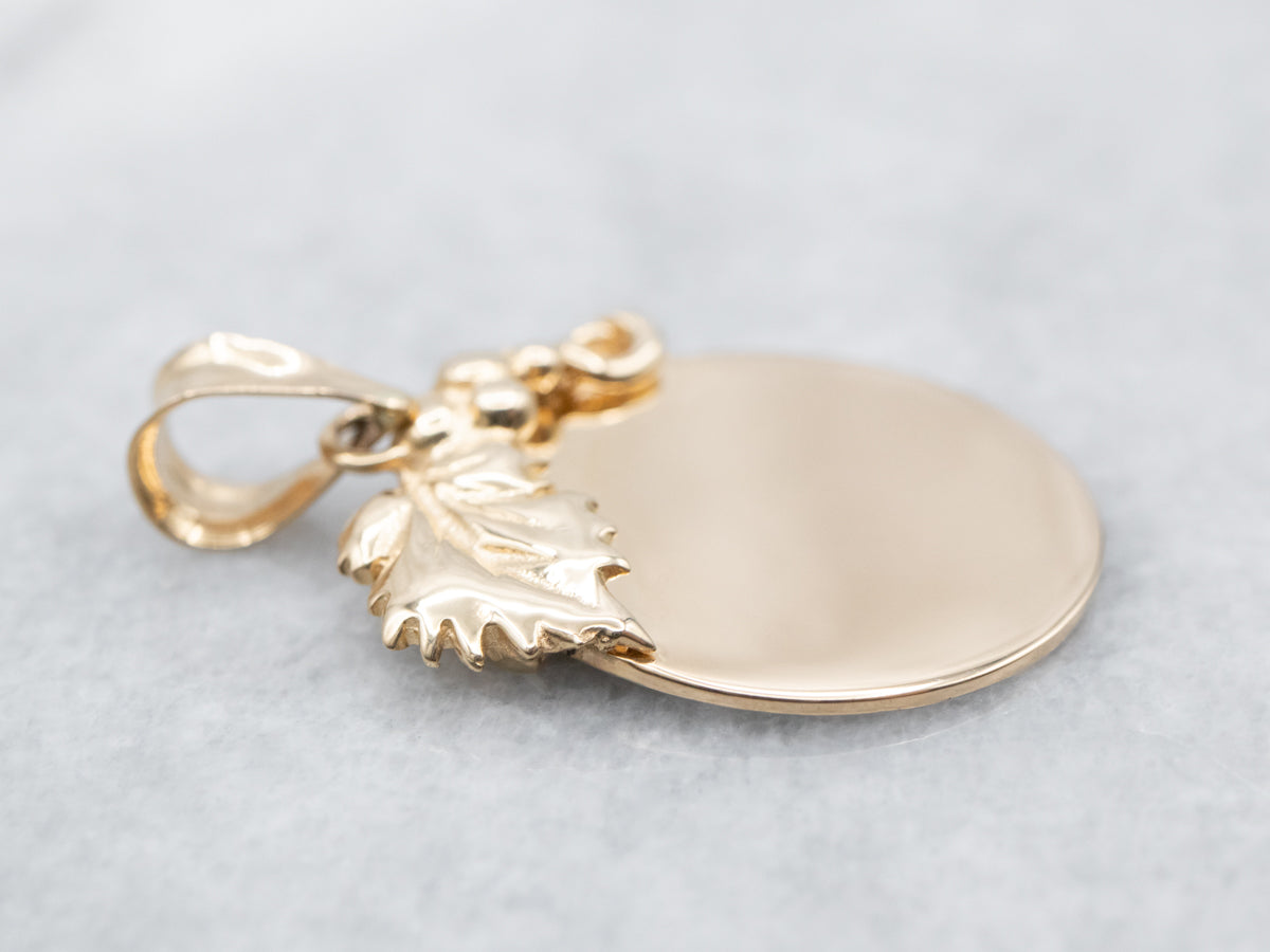 Botanical Highly Polished Gold Disc Pendant or Charm