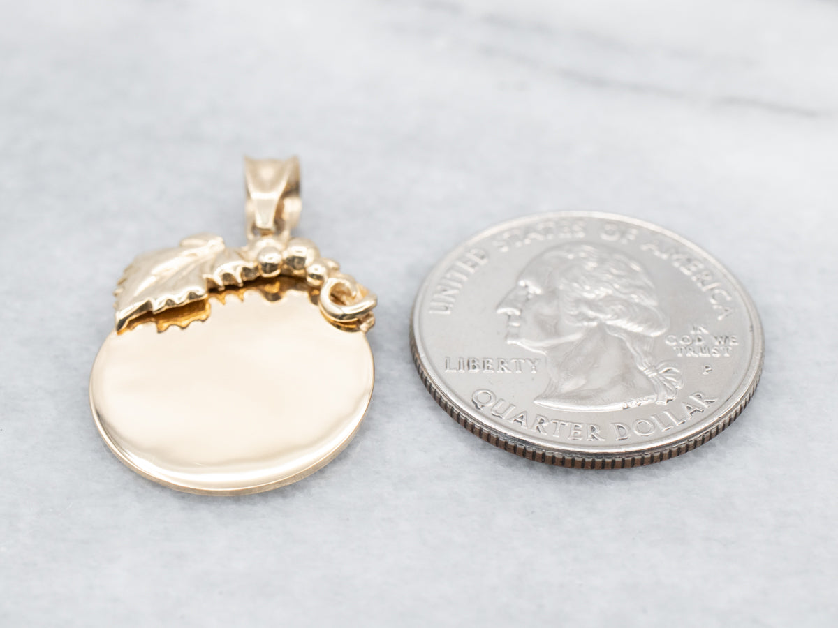 Botanical Highly Polished Gold Disc Pendant or Charm
