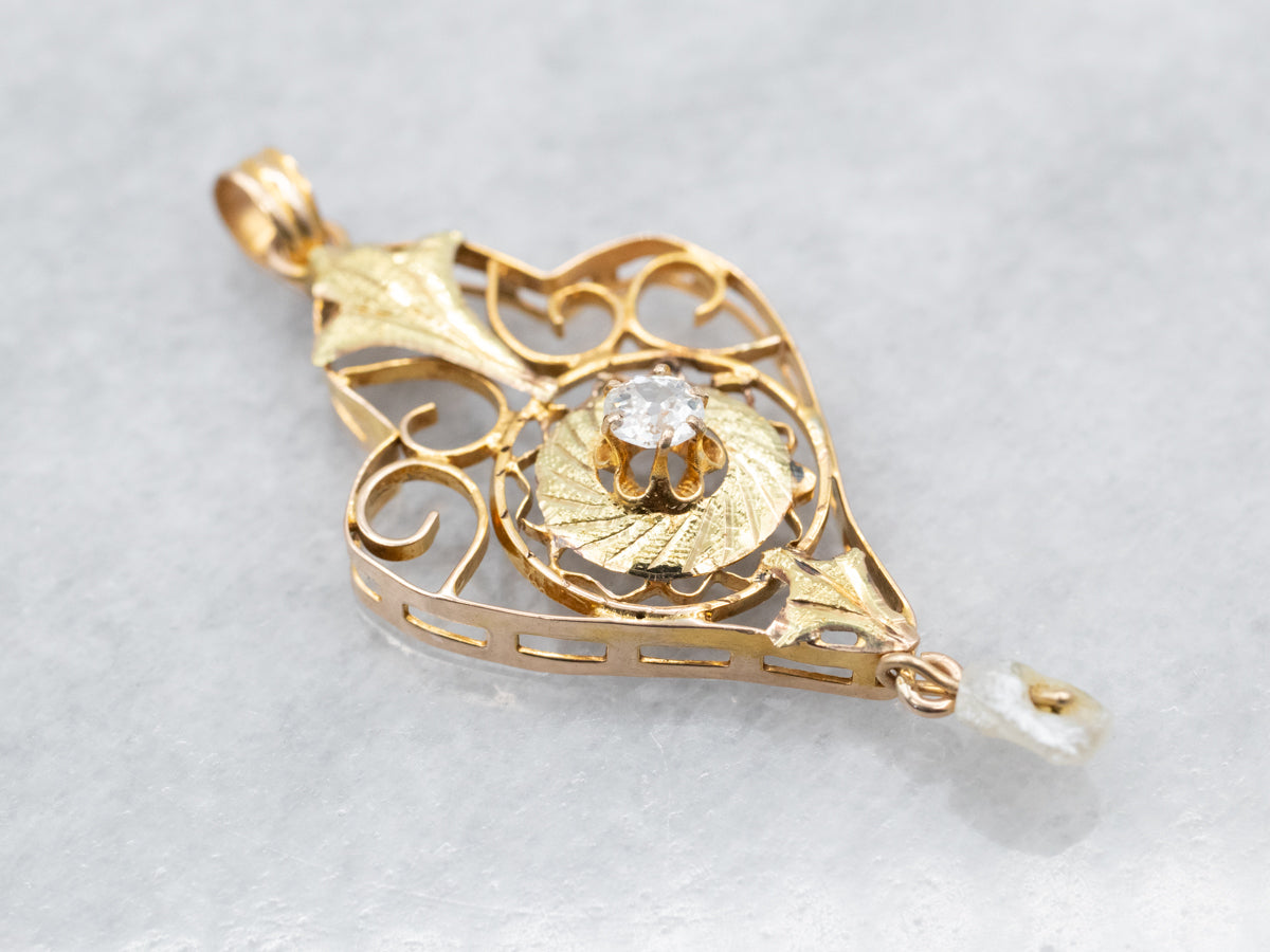 Antique Old Mine Cut Diamond Lavalier Pendant