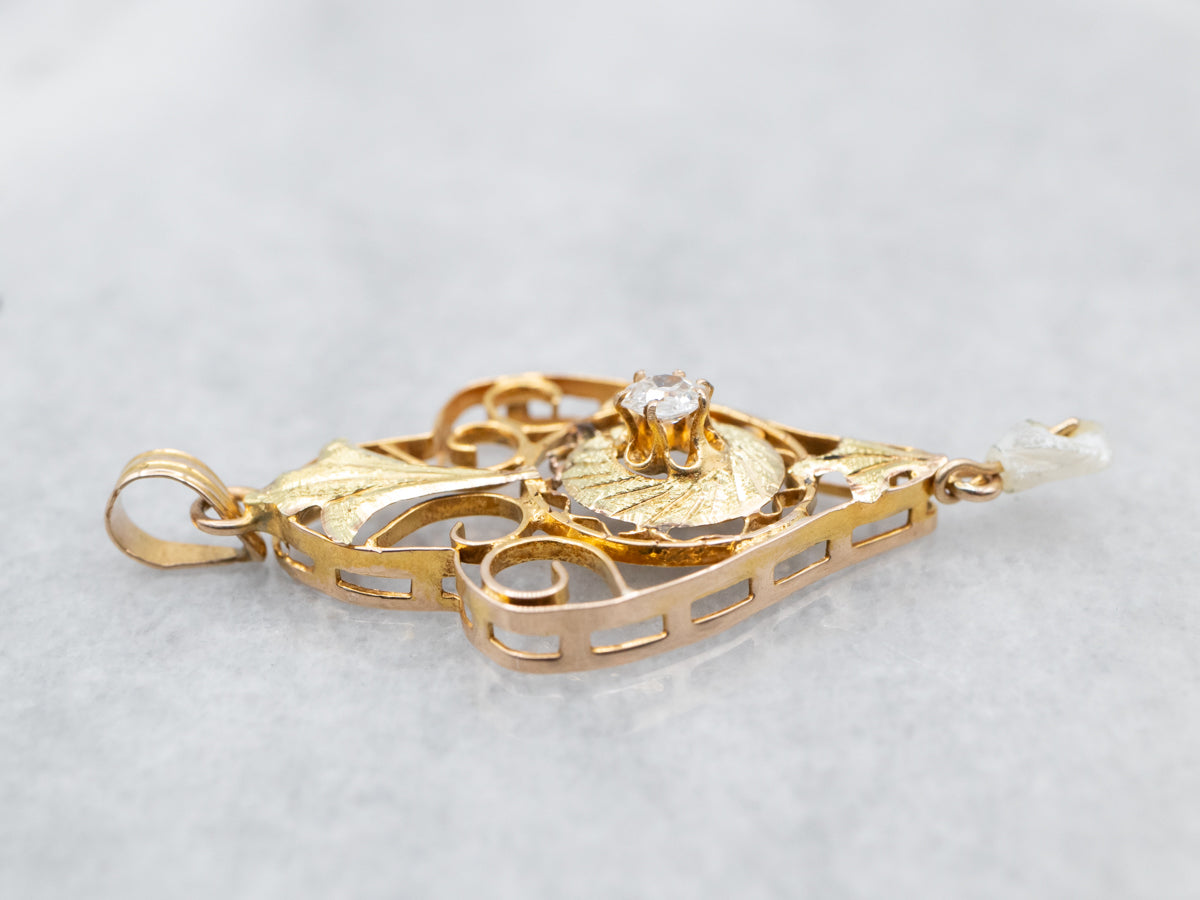 Antique Old Mine Cut Diamond Lavalier Pendant