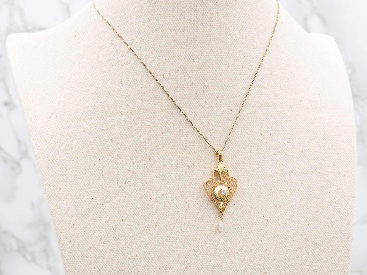 Antique Old Mine Cut Diamond Lavalier Pendant