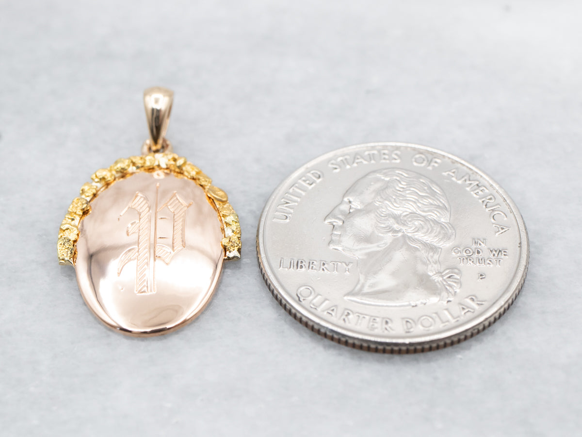 Gold Nugget Monogrammed Letter "P" Pendant