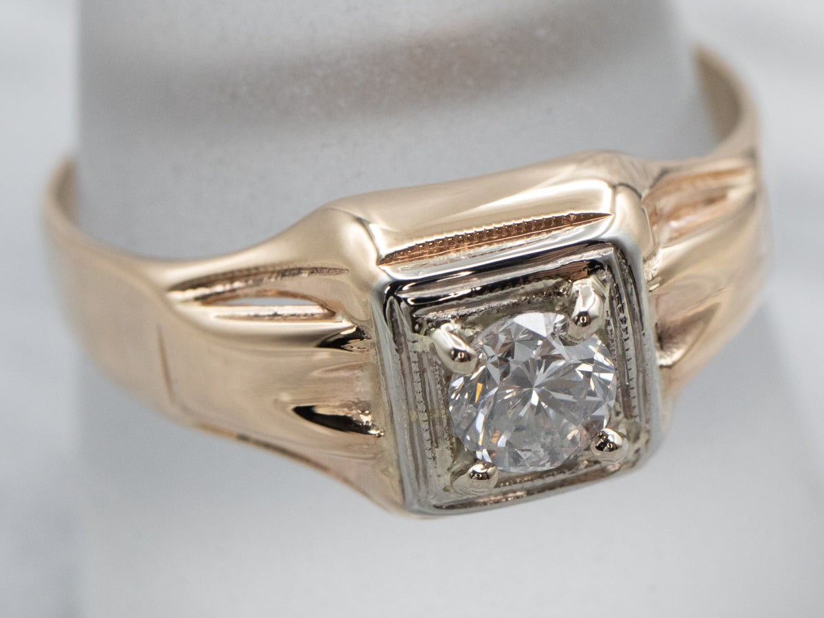 Two Tone Gold Men's Diamond Ring