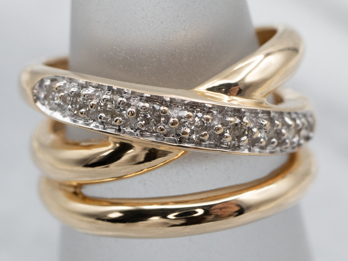 Woven Polished Gold Diamond Band