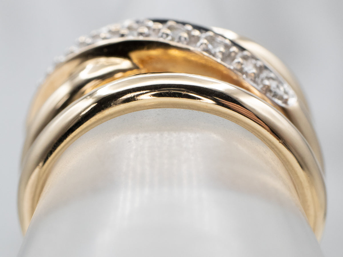 Woven Polished Gold Diamond Band