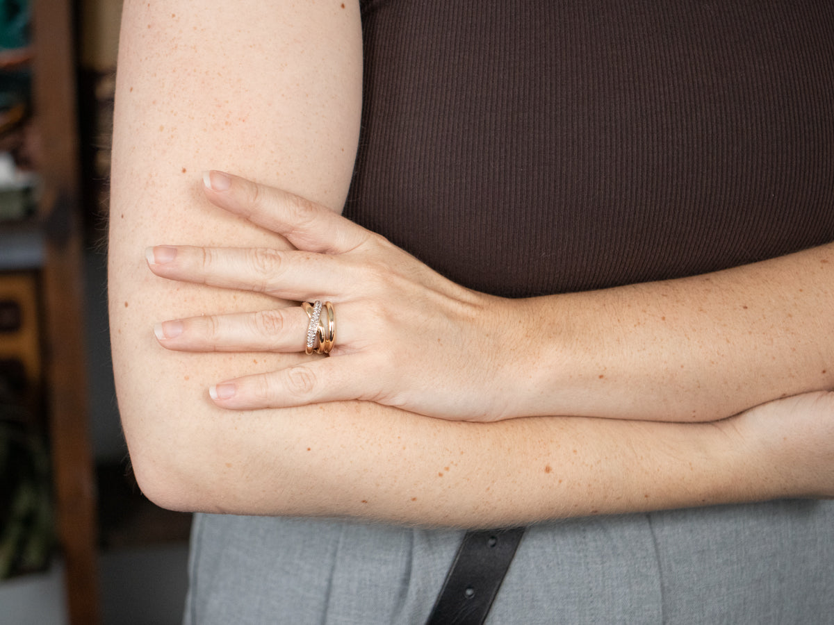 Woven Polished Gold Diamond Band