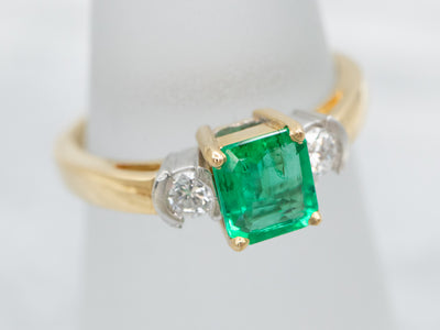 18K-Gold and Platinum Emerald and Diamond Ring