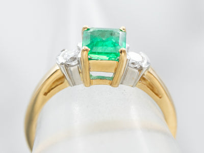 18K-Gold and Platinum Emerald and Diamond Ring