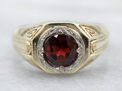 Antique Two Tone Gold Pyrope Garnet Solitaire Ring