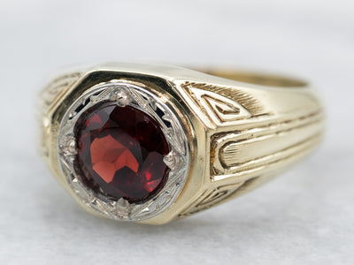 Antique Two Tone Gold Pyrope Garnet Solitaire Ring
