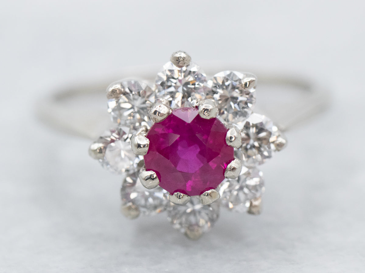 Pink Sapphire and Diamond Halo Ring