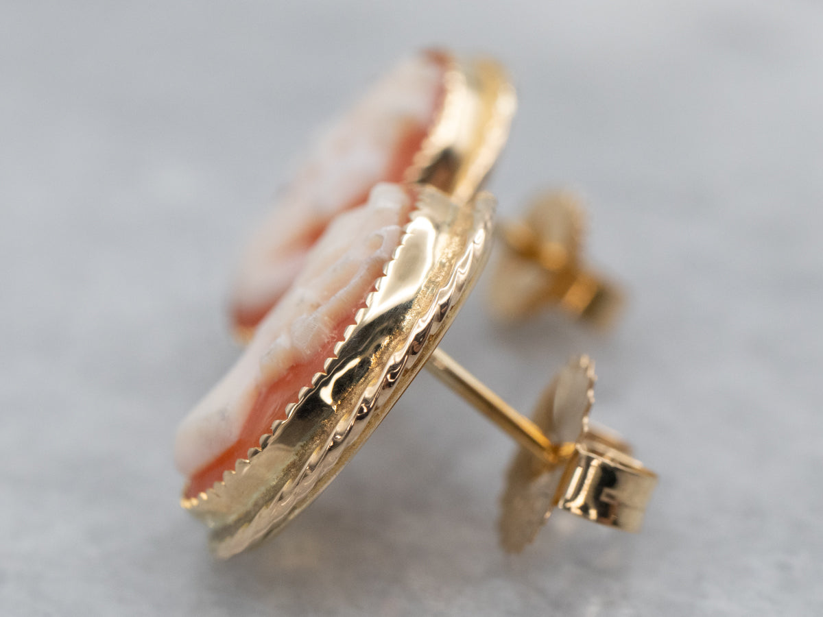 Vintage Cameo Gold Stud Earrings