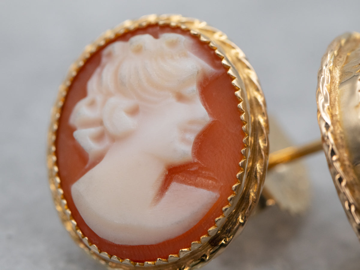 Vintage Cameo Gold Stud Earrings