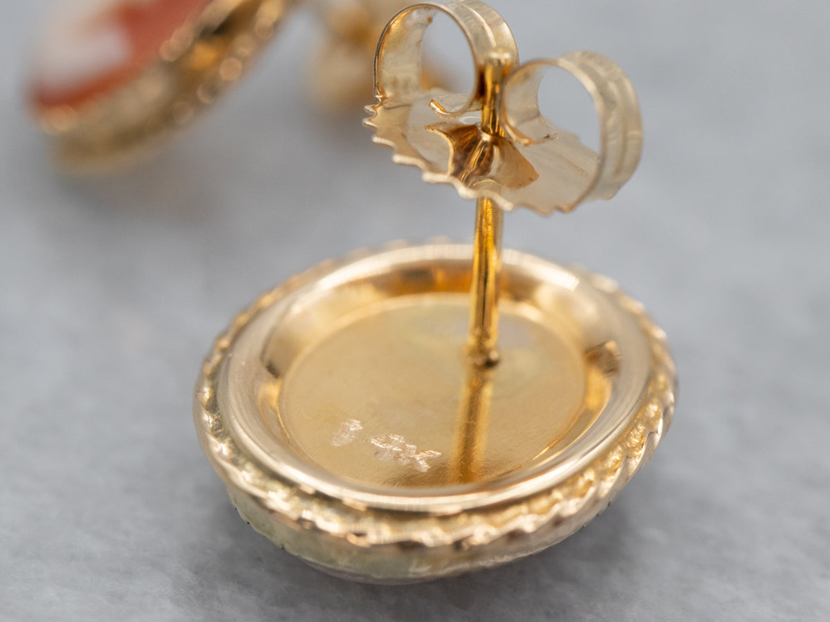 Vintage Cameo Gold Stud Earrings