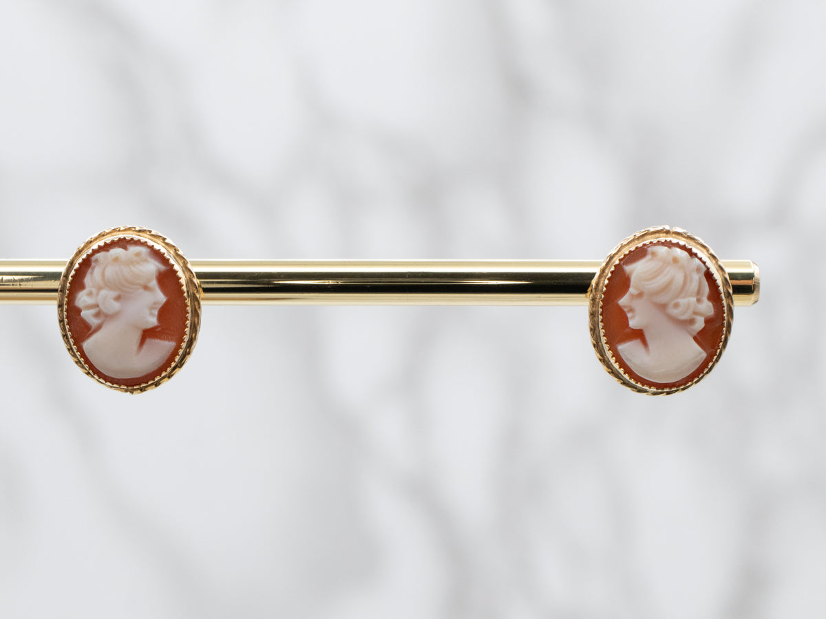 Vintage Cameo Gold Stud Earrings