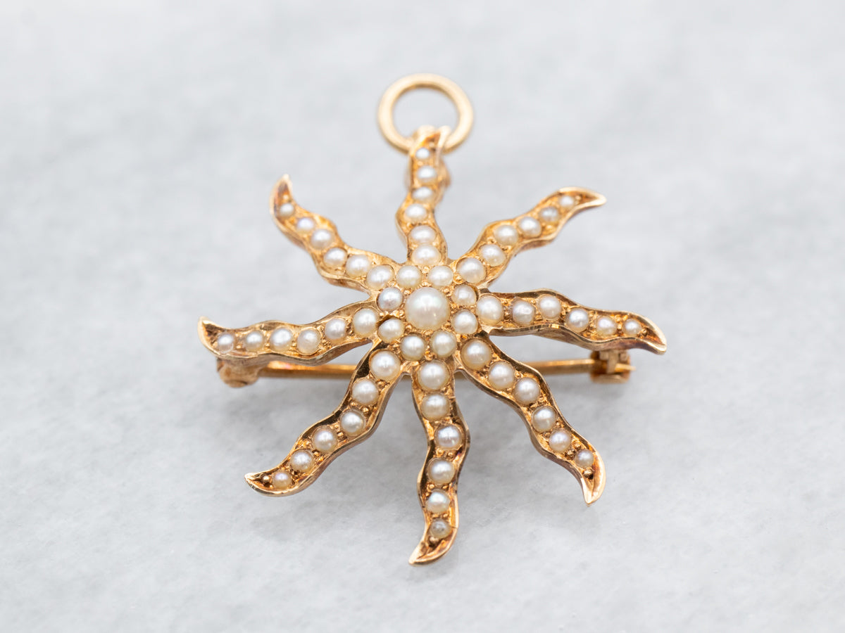 Victorian Seed Pearl Starburst Brooch or Pendant