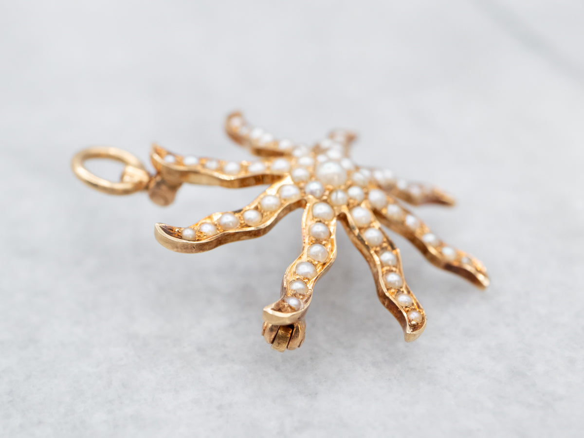 Victorian Seed Pearl Starburst Brooch or Pendant