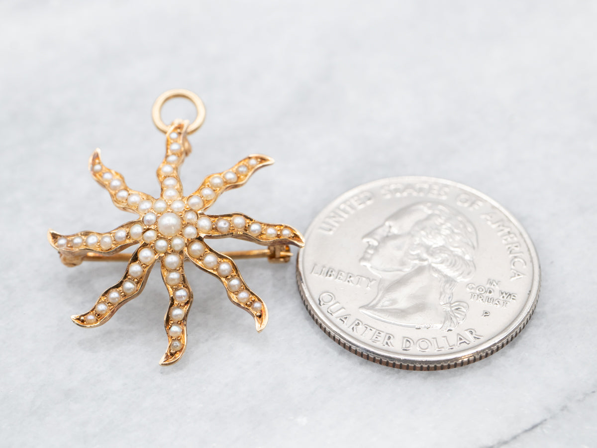 Victorian Seed Pearl Starburst Brooch or Pendant