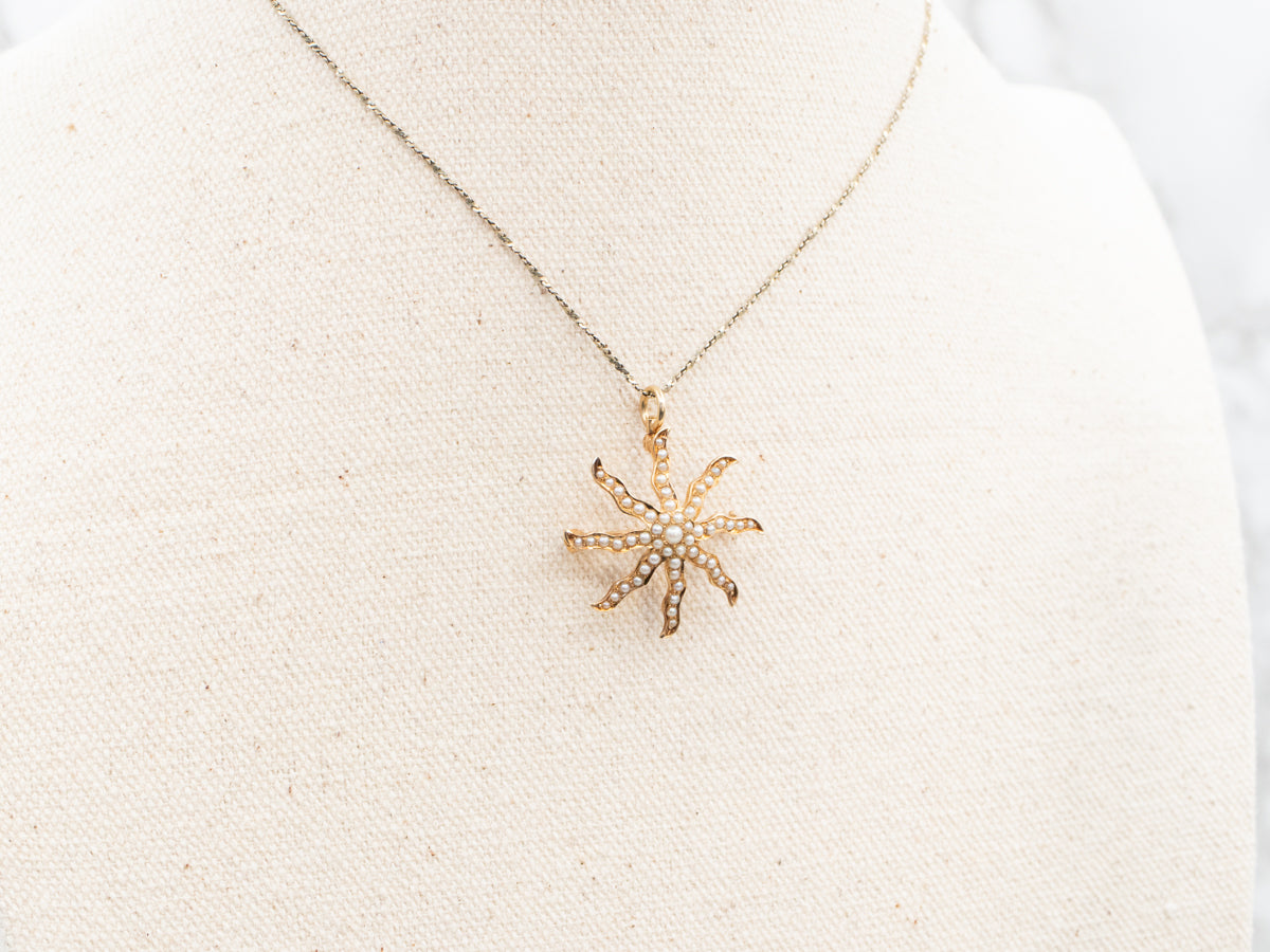 Victorian Seed Pearl Starburst Brooch or Pendant