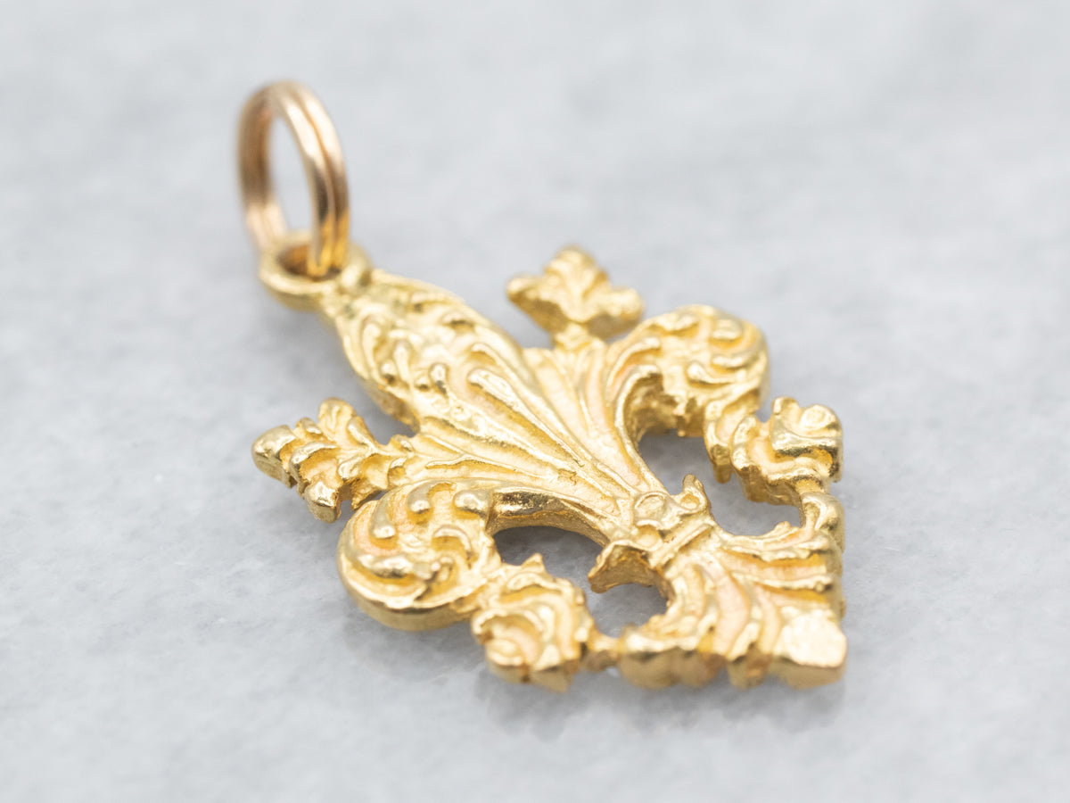 Ornate Gold Florentine Lily Pendant