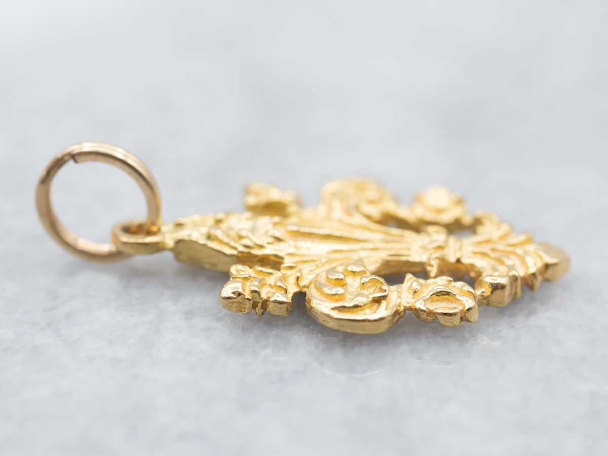Ornate Gold Florentine Lily Pendant