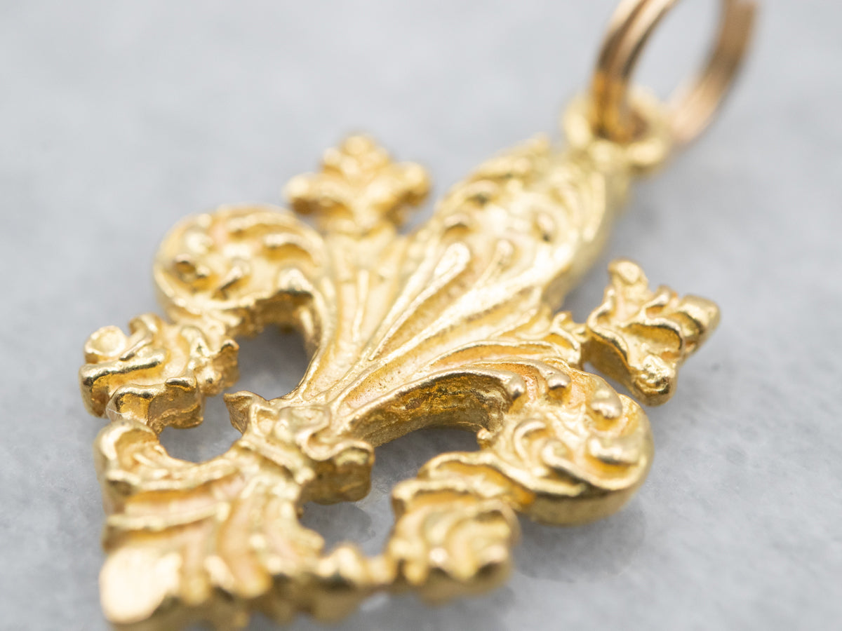 Ornate Gold Florentine Lily Pendant