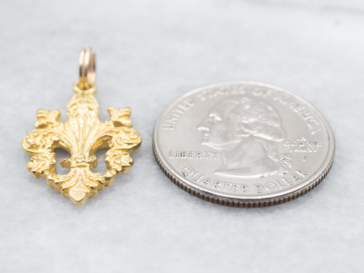 Ornate Gold Florentine Lily Pendant