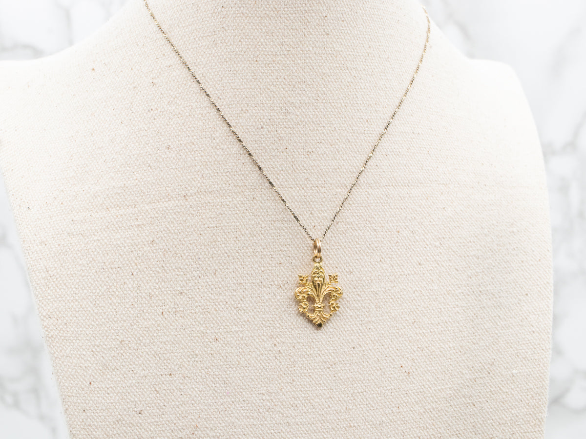 Ornate Gold Florentine Lily Pendant