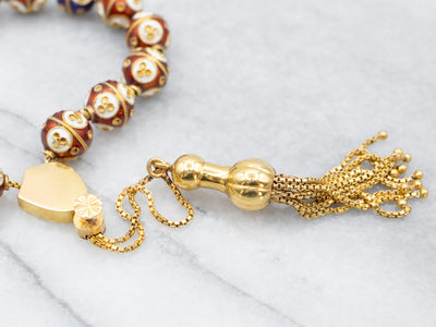 Vintage Cloisonné Beaded Gold Tassel Bracelet