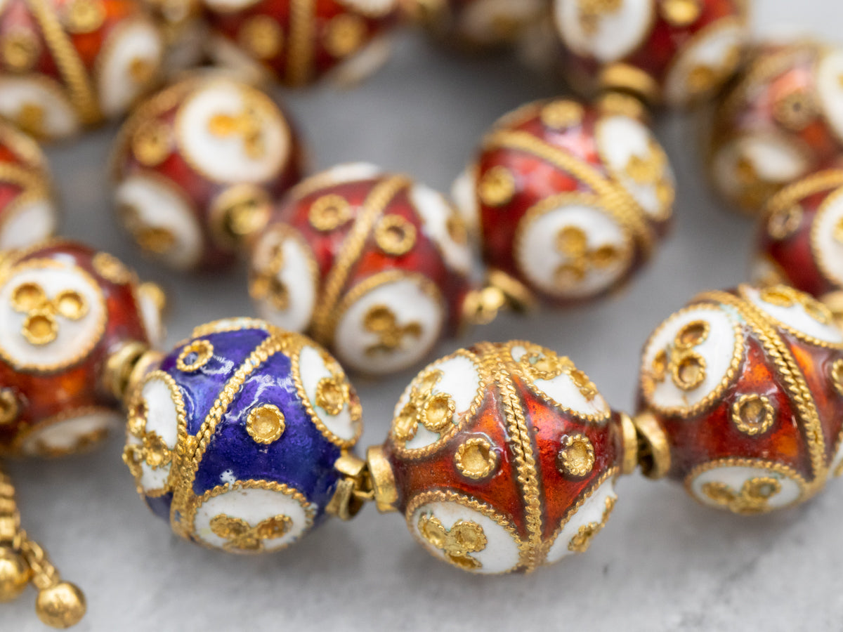 Vintage Cloisonné Beaded Gold Tassel Bracelet
