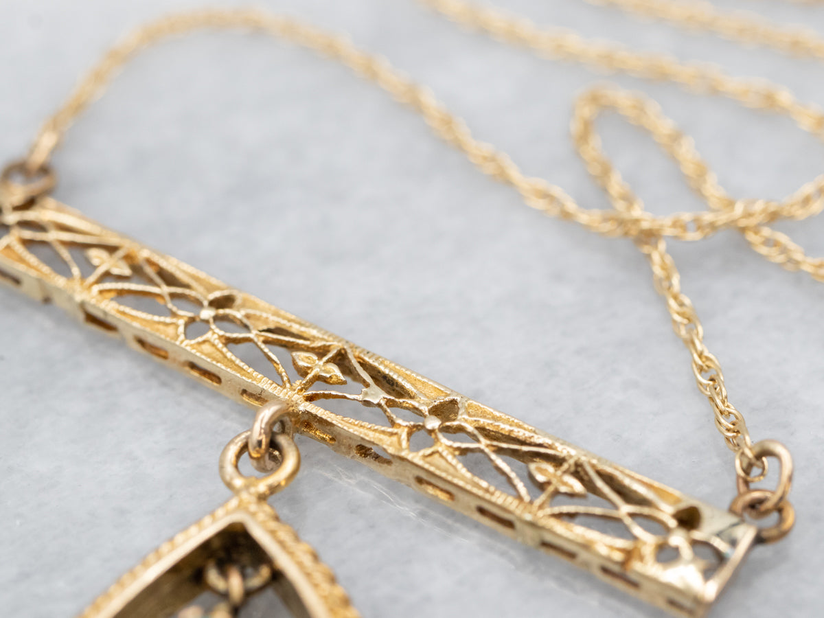 Turquoise and Gold Filigree Drop Necklace