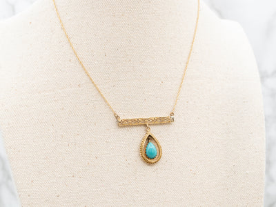 Turquoise and Gold Filigree Drop Necklace
