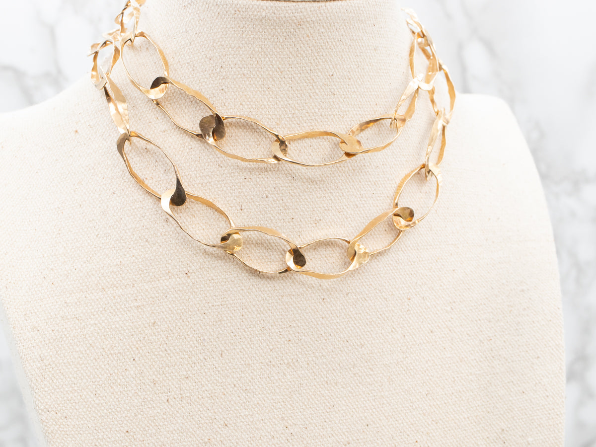 Modernist Hammered Gold Link Chain