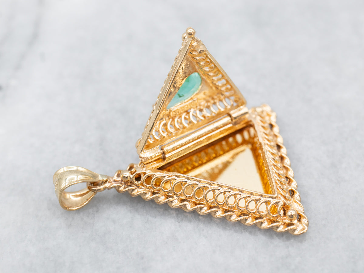 Bold Gold Triangle Emerald Pendant