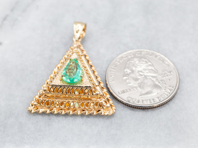 Bold Gold Triangle Emerald Pendant