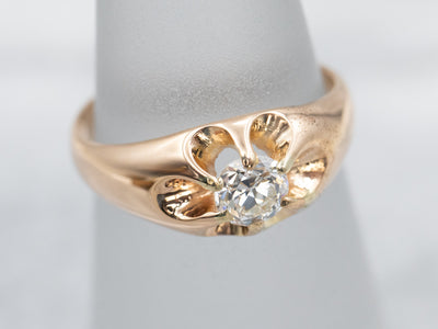 Old European Cut Diamond Belcher Set Engagement Ring