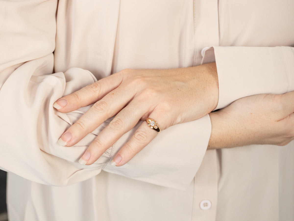 Old European Cut Diamond Belcher Set Engagement Ring