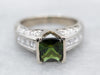 Modern Green Tourmaline and Diamond Ring