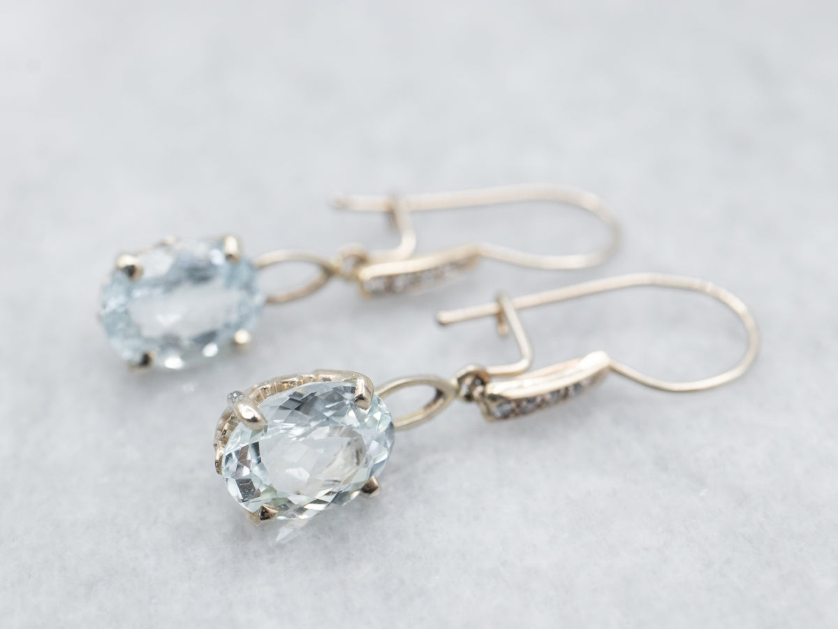 White Gold Aquamarine and Diamond Drop Earrings