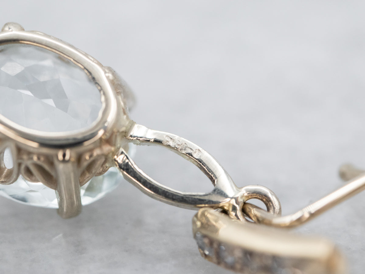 White Gold Aquamarine and Diamond Drop Earrings