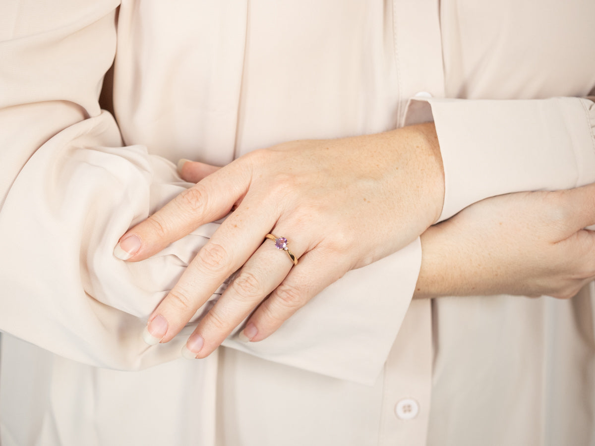 Pink Sapphire and Diamond Engagement Ring