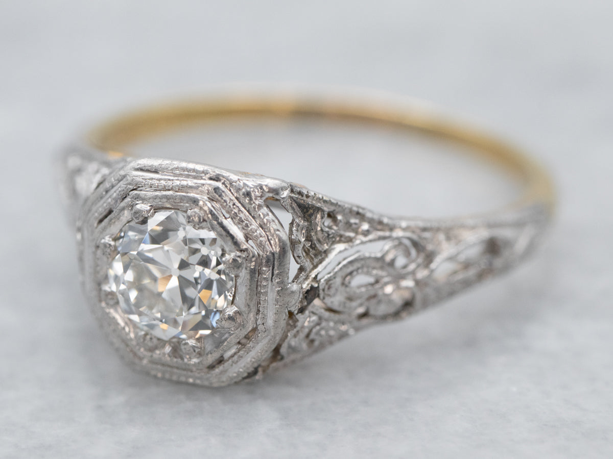 Art Deco 18k Gold Diamond Trilogy Ring