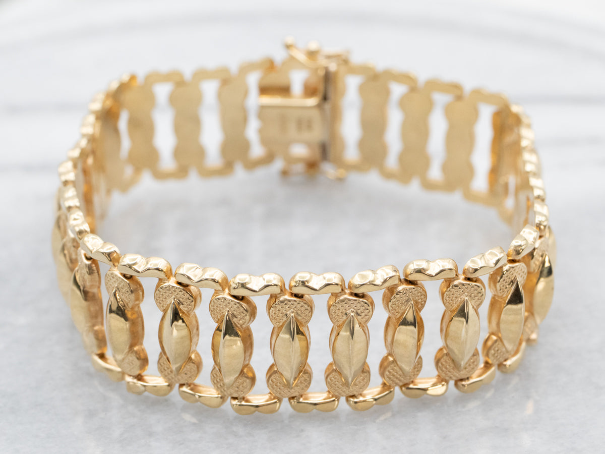 Mid Century Ornate Panel Link Bracelet
